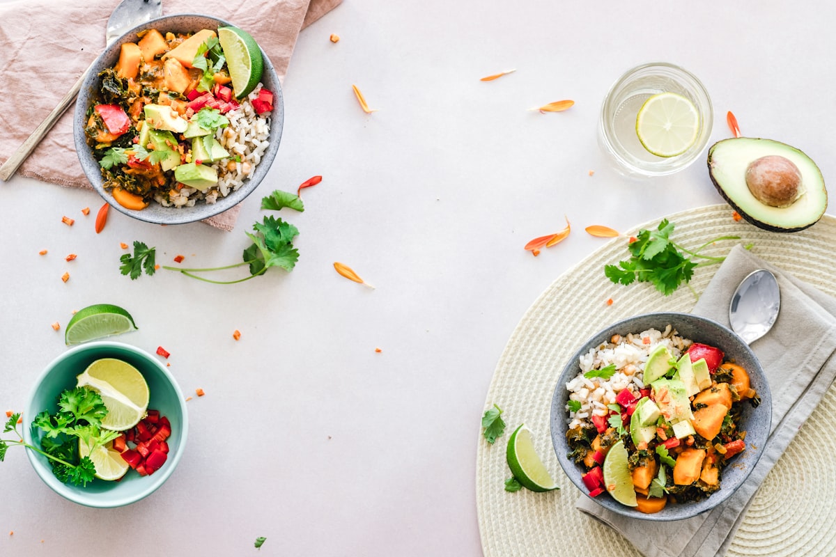 Whole grain breakfast bowl with fresh fruit and nuts
